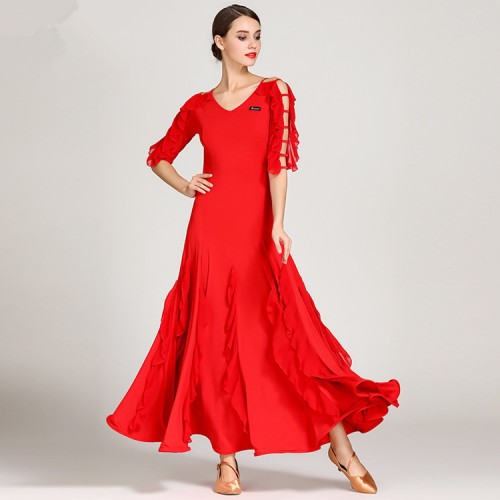Women's girls ballroom dancing dresses red black waltz tango flamenco big skirted dresses for lady female
